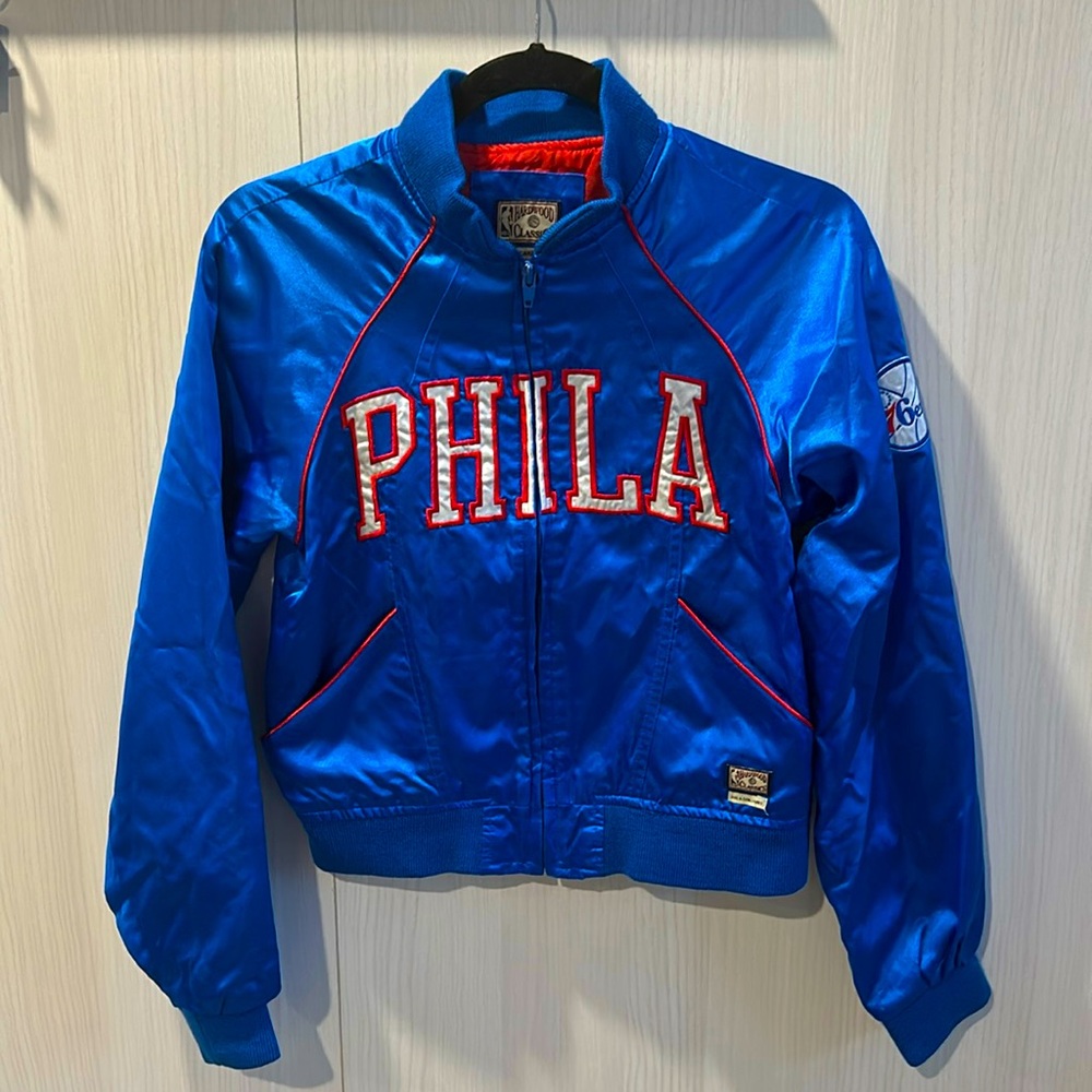 VTG NBA Hardwood Classic Philadelphia 76ers Satin Full Zip Jacket, W S NBA Her